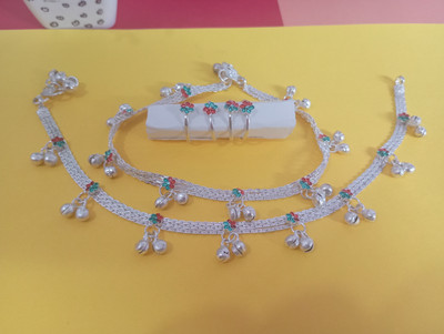 STEPGEAR Fancy payal with toe ,heavy payal,bridalpayal,ghungroo payal Sterling Silver Toe Anklet(Pack of 2)