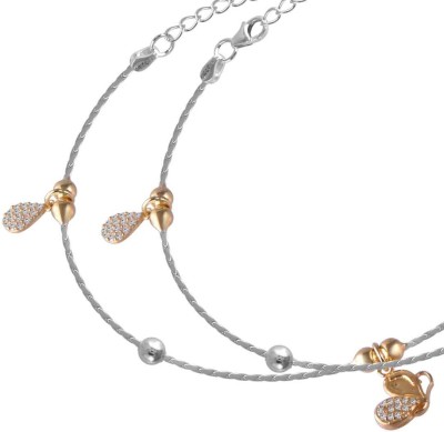 Rihi Gold Plated Butterfly Charm Anklet For Women & Girls Sterling Silver Toe Anklet(Pack of 2)