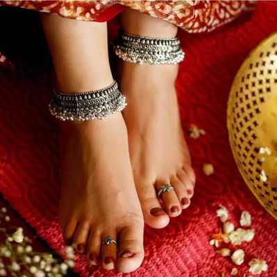 SONU SELECT Indian Traditional Ethnic Oxidized Silver Heavy Broad Bridal / Wedding Fancy Alloy Anklet