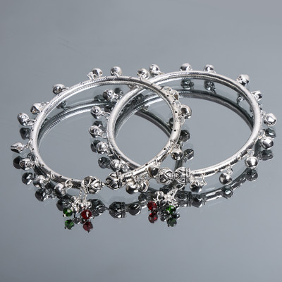 Laali Glossy Brass Traditional Designer Antique K3 Silver Plated Kada Anklet Alloy Anklet(Pack of 2)