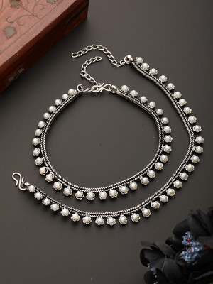 ANOUK Set of 2 Silver-Plated & Handcrafted Pearl Anklets Alloy Anklet(Pack of 2)