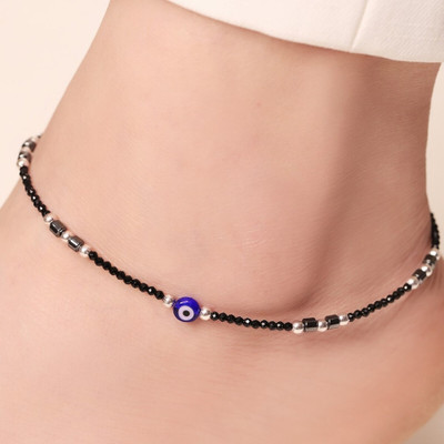 ZAVYA Evil Eye & Beads Rhodium Plated Anklet | With Certificate of Authenticity 925 Sterling Silver Anklet