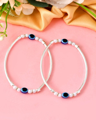 Jewels Nest Set of 2 Silver-Toned Anklets with Protective Evil Eye Beads Stainless Steel Anklet(Pack of 2)