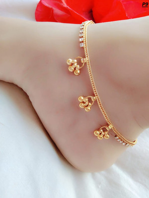 KIRTAN ENTERPRISE Golden Bead Cluster Anklet Alloy Anklet