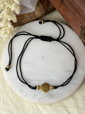 Silvermerc Designs Gold Plated Charm Bead Black Thread Anklet Brass Anklet