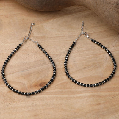 BHANA FASHION Set of 2 Classy Silver and black Western Look Sleek Beads Anklet/Payal Brass Anklet
