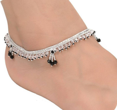 Qrown Precious full white metal silver plated anklet,pajeb,payal imitation jewellery Alloy Anklet(Pack of 2)