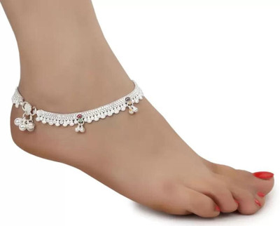 Qrown silver plated beautiful anklets for women/girls Silver Anklet(Pack of 2)