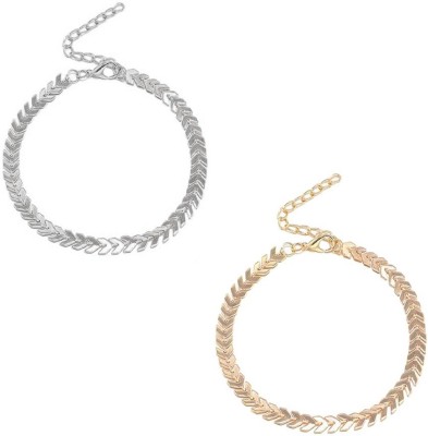 fabula Combo of 2 Silver & Gold Tone Delicate Leaf Chain Fashion Anklet Alloy Anklet(Pack of 2)