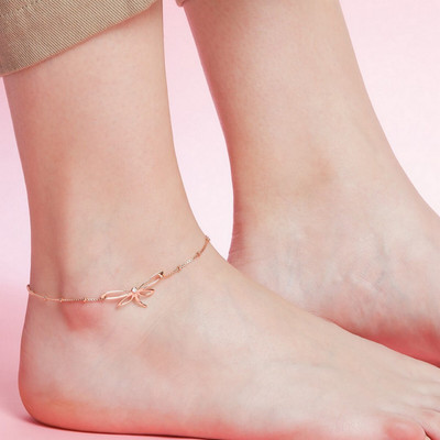 ZAVYA Dragonfly Rose Gold Plated 925 Sterling Silver Chain Anklet with Beads Sterling Silver Anklet