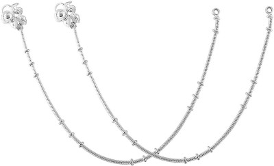 GIACOMO Beauty Traditional Super Bollywood Ball Chain Simple design Sober Ghungroo Silver Anklet(Pack of 2)