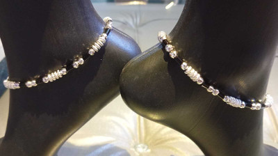 All of all enterprises MFT-041 SILVER BLACK ROUND ARTIFICAL ANKLET 9717098338 Brass Anklet