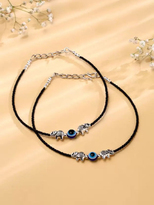 KINZA Stylish Evil Eye with Elephant With Beads Alloy Anklet(Pack of 2)
