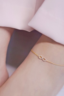 ZAVYA Infinite Radiance Gold-Plated Cubic Zirconia Charm Single 925 Sterling Silver Anklet