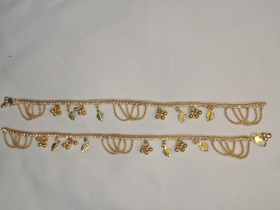 GIFT KAUNSA DE Anklet for Girls and Women Thick Golden with Beads, Leaves White Stones Anklet Metal Anklet