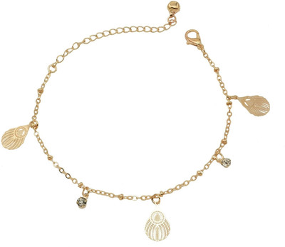 HIGH TRENDZ Trendy Light Weight Gold Plated Anklet With Hanging Feather Alloy Anklet