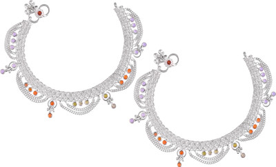 Silvermerc Designs set-2 silver & plated anklet and payal for women Brass Anklet