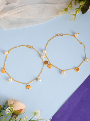 Silvermerc Designs Silvermerc Designs Set Of 2 Gold-Plated Beaded Anklets Brass Anklet(Pack of 2)