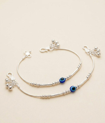 Trend step Trendy Evil eye silver anklet for women or girls Copper Anklet(Pack of 2)