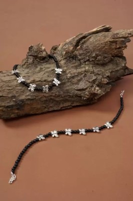 HIGH TRENDZ Silver Butterly Anklet With Black Crystal Crystal Anklet(Pack of 2)