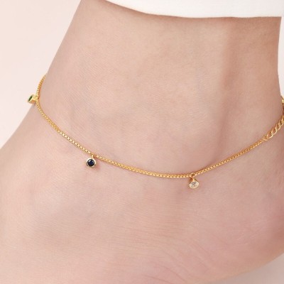 ZAVYA Gold Plated 925 Colour StoneCZ Anklet For Women With Certificate of Authenticity Sterling Silver Anklet