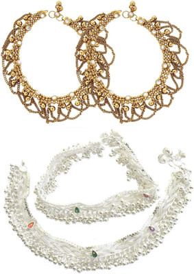 Charms Combo of Ethenic Kundan Studed Alloy Anklet(Pack of 4)