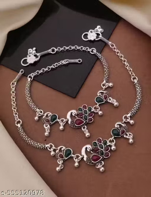 UDk Antique Oxidised Anklet Alloy Anklet(Pack of 2)