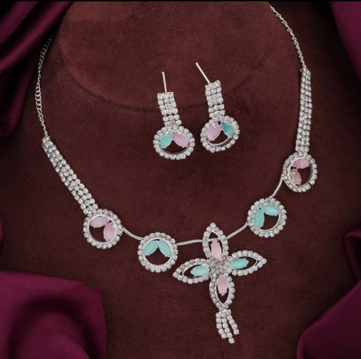 AMORIA Brass Silver Pink, Green Jewellery Set(Pack of 1)