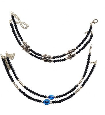 questempresa Combo of Evil Eye & Oxidised Charm Dual-Layer Black Beads Anklets for Women Cotton Dori Anklet(Pack of 4)