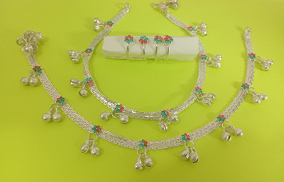 STEPGEAR Rajsthani ghota chandi,fancy payal,bridal payal,ghungroo payal, Sterling Silver Toe Anklet(Pack of 2)