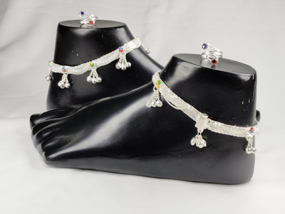 BHAWANA COLLECTION Beautiful Silver Plated Bridal Payal For Women One Pair Alloy Anklet Alloy Anklet(Pack of 2)