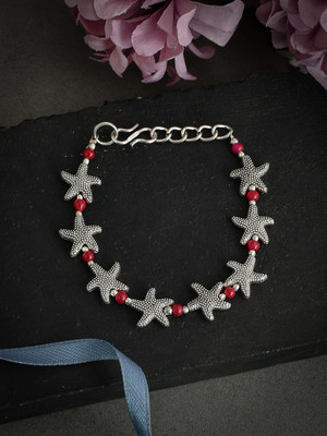 Silvermerc Designs Boho Silver Starfish Red Bead Anklet Brass Anklet