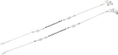 Shree Shobha Collection SILVER ANKLET PAYAL BLACK BEEDS SIZE 10.5 INCHES Silver Anklet(Pack of 2)