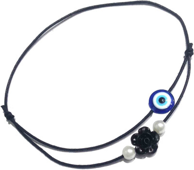 Gurjari Jewellers BlackFlower and Evil Eye Beads two layer thread anklet/nazariya anklet Cotton Dori Anklet