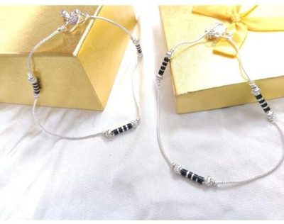 Himanshi Artificial Chain Silver Plated Black Beaded Stylish Payal / Anklet for Women & Girls Copper Anklet(Pack of 2)