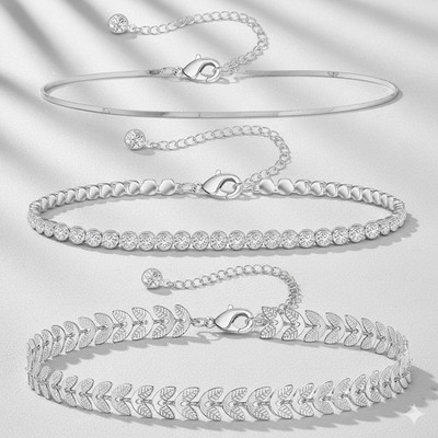 Bawree Gold Plated Layered Anklet Tennis Rose Quartz Bead Metal Anklet(Pack of 3)