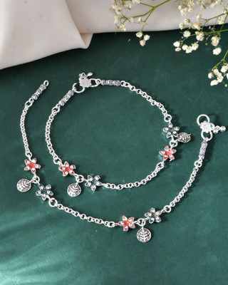 Jewels Nest Elegant Silver-Plated Star Charm Chain Anklet Stainless Steel Anklet(Pack of 2)