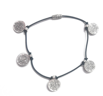Shukrana MANMORA NEW DESIGN SILVER SHADED COIN BLACK ELASTIC THREAD ANKLET Fabric Anklet