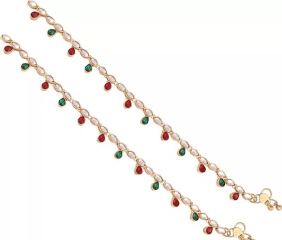 CATALYST PAYAL : 23 WHITE MARKISS GREEN & MAROON Alloy Anklet