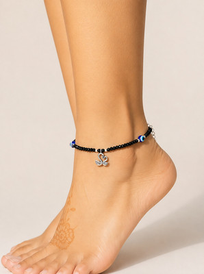 MISS VIBE Tending Black Bead Anklet for Girls & Women |Evil Eye Protection | Silver Swan Stainless Steel Anklet(Pack of 2)