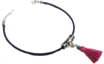 Gurjari Jewellers Black thread Oxidise penadl + PINK TASSEL hanging Cotton Dori Anklet/nazariya anklet Cotton Dori Anklet