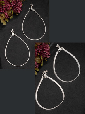 NVR NVR Women's Pair of 2 Silver-Plated Anklets Brass Anklet(Pack of 2)