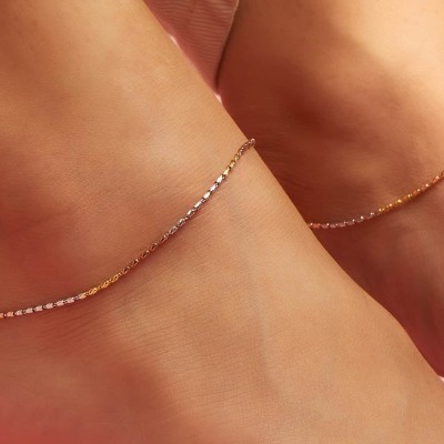 ZAVYA Triple Tone 925 Sterling Silver Chain Anklet | With Certificate of Authenticity Sterling Silver Anklet(Pack of 2)