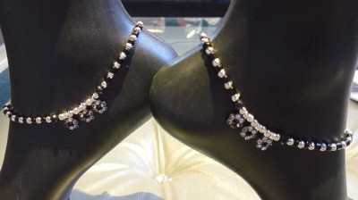 All of all enterprises MFT-040 SILVER BLACK 3 STAR ARTIFICAL ANKLET (9717098338) Brass Anklet