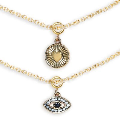 Oomph Combo of 2 Gold Fashion Anklets Delicate Heart & Evil Eye Charms Alloy Anklet(Pack of 2)