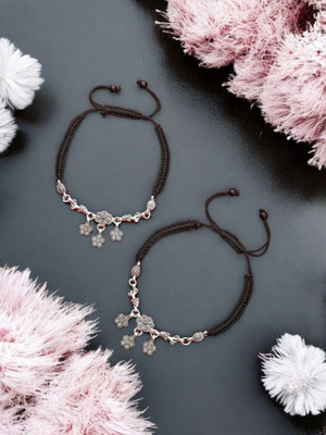 UDk Modern Black Thread Anklet with Subtle Silver Design Alloy Anklet(Pack of 2)