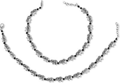 Charms Designer Black Beads Silver Plated Silver Anklet(Pack of 2)