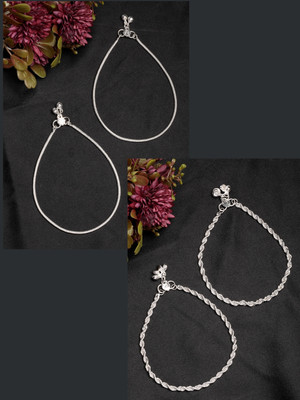 NVR NVR Women's Pair of 2 Silver-Plated Anklets Brass Anklet(Pack of 2)