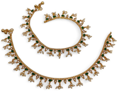 DKS SPARKLING STYLE Payal03-green Copper Anklet(Pack of 2)