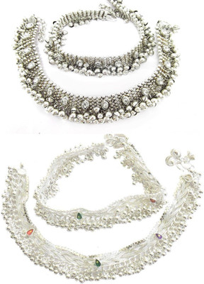 Charms Combo of Ethenic Kundan Studed Alloy Anklet(Pack of 4)